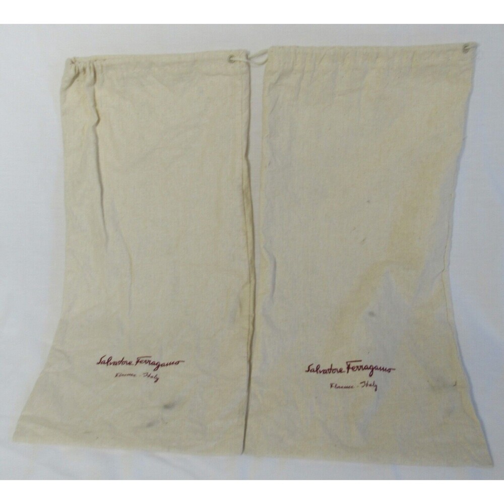 Salvatore Ferragamo Beige Logo Drawstring Shoe Bags Dust Bags 2 of Them EUC